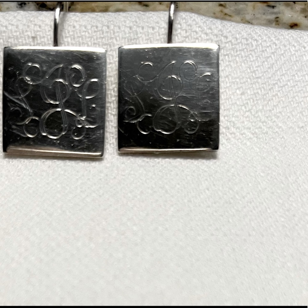 Silver engraved earrings with initials SJL